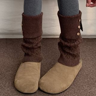 Mimiyu-Plain Cable Knit Button Detail Leg Warmers Set