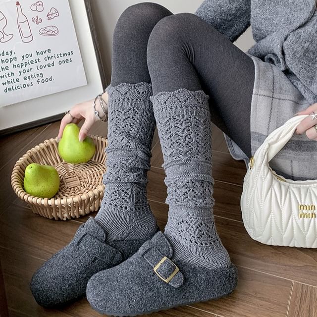 Mimiyu-Plain Crochet Knee High Socks Set