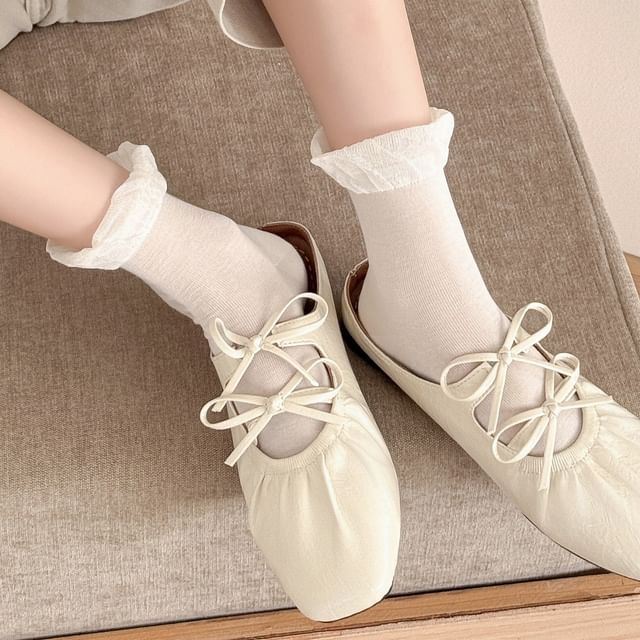 Mimiyu-Plain Frill Trim Crew Socks Set