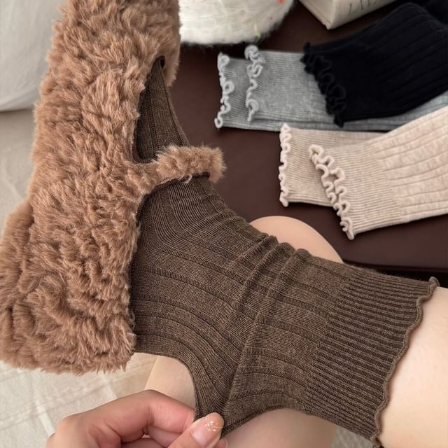 Mimiyu-Plain Lettuce Edge Crew Socks Set