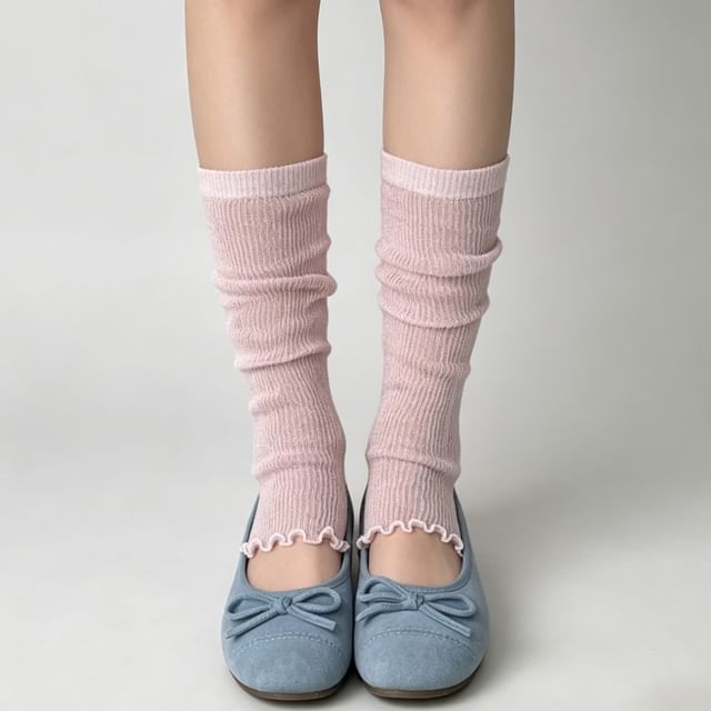 Mimiyu-Plain Lettuce Edge Leg Warmers Set