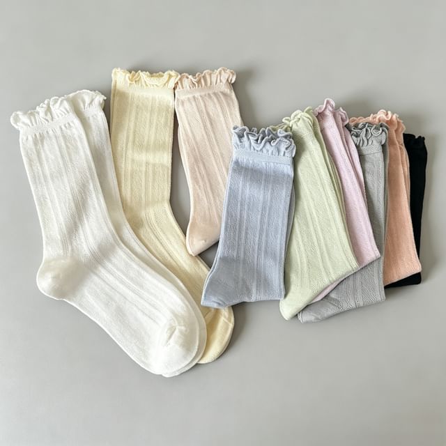 Mimiyu-Plain Lettuce Edge Short Socks Set