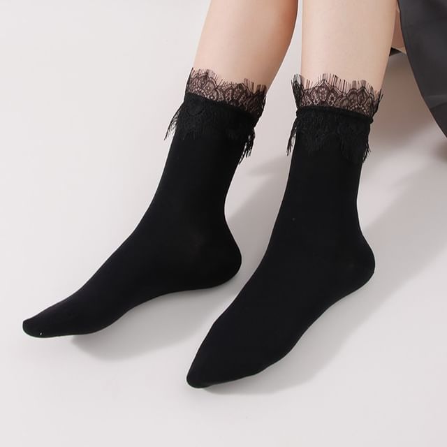 Mimiyu-Plain Panel Lace Short Socks