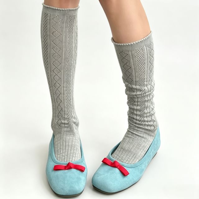 Mimiyu-Plain Pointelle Knee High Socks Set