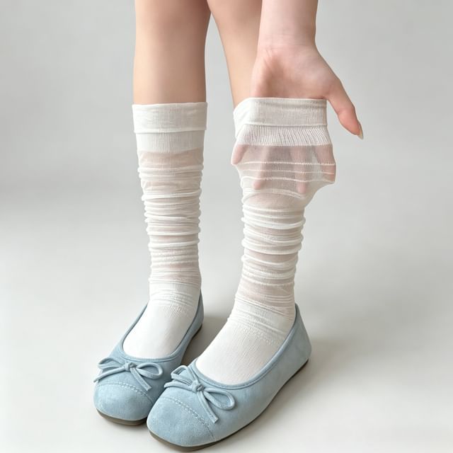 Mimiyu-Plain Sheer Knee High Socks Set