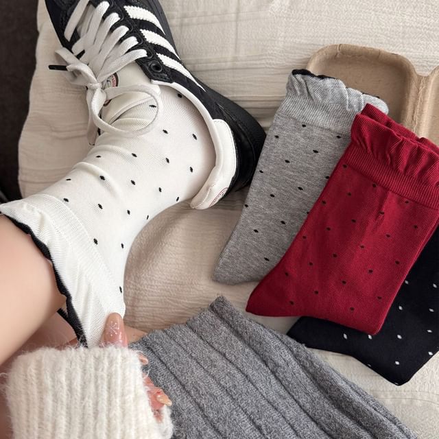 Mimiyu-Polka Dot Frill Trim Socks Set