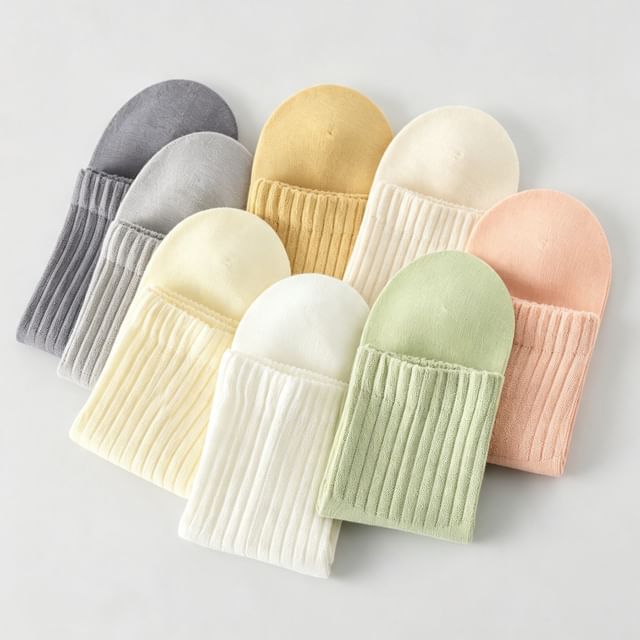 Mimiyu-Set of 5 Plain Ribbed Crew Socks