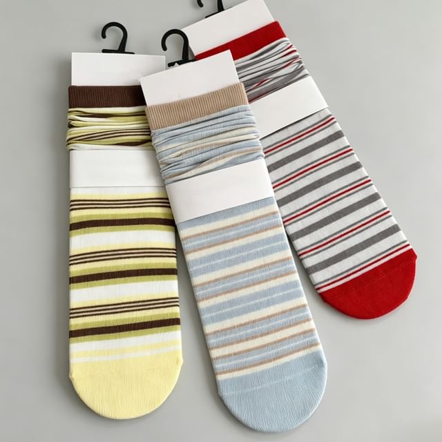 Mimiyu-Striped Crew Socks Set