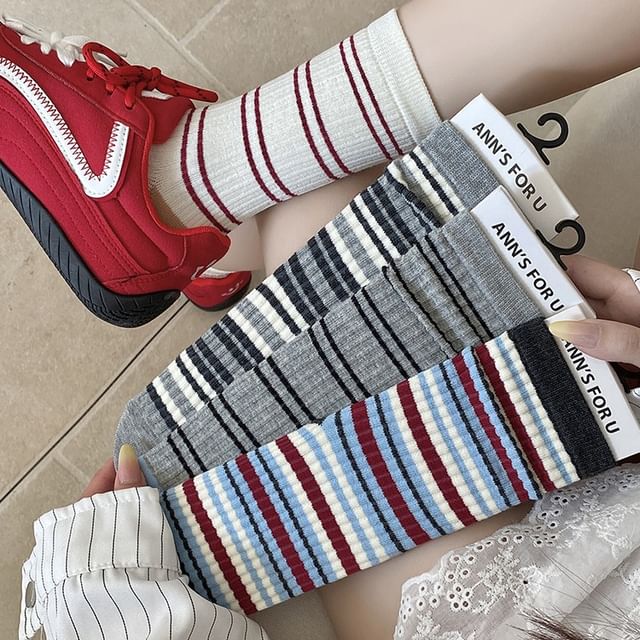 Mimiyu-Striped Short Socks Set