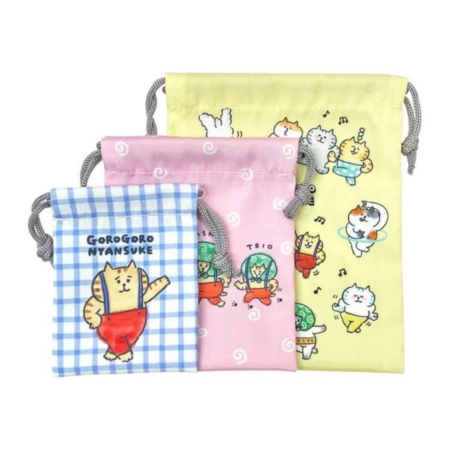 MIND WAVE-Gorogoro Nyansuke Cat Drawstring Pouch Set