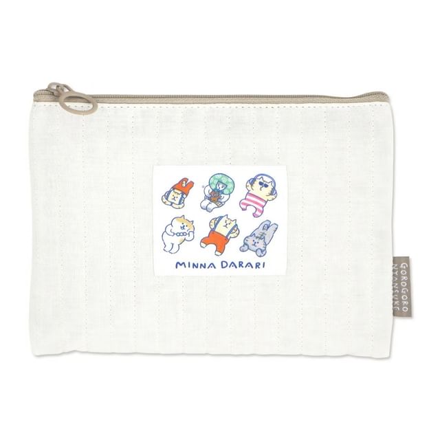 MIND WAVE-Gorogoro Nyansuke Cat Relax Together White Pouch