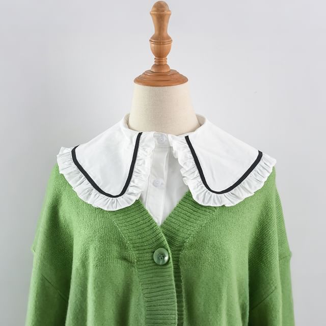 MIOW-Contrast Trim Ruffle Button Up Decorative Collar