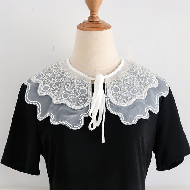 MIOW-Embroidered Sequin Tie-Up Mesh Decorative Collar