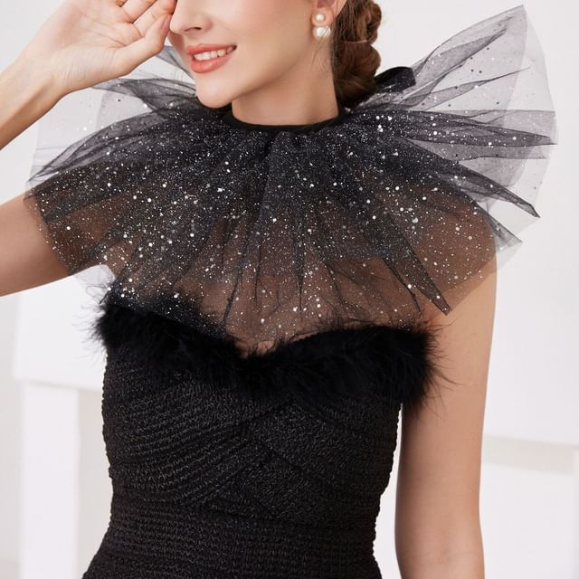 MIOW-Glitter Ruffle Mesh Decorative Collar