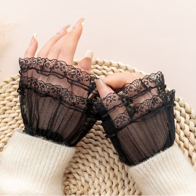MIOW-Lace Trim Mesh Decorative Wrist Cuffs