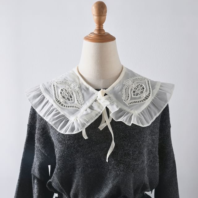 MIOW-Plain Embroidered Ruffle Tie-Up Decorative Collar