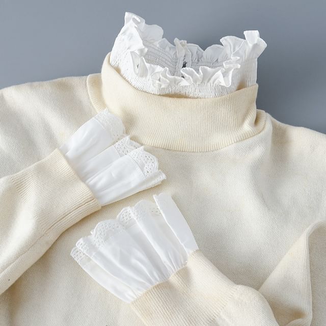 MIOW-Plain High Neck Ruffled Decorative Collar Cuff Set