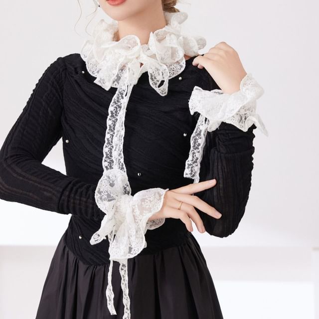 MIOW-Plain Ruffle Lace Decorative Collar Cuff Set