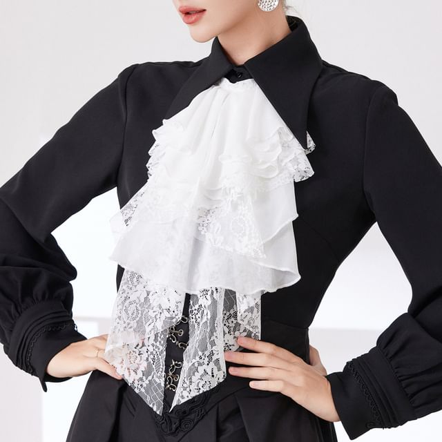 MIOW-Plain Ruffle Panel Lace Decorative Collar