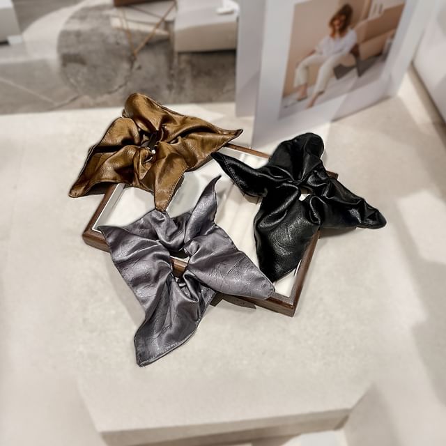 Miss Floral-Faux Leather Plain Scrunchie
