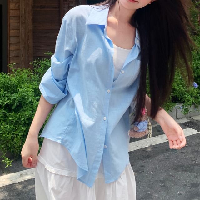 Miss Kekeli-Long Sleeve Collared Plain Shirt