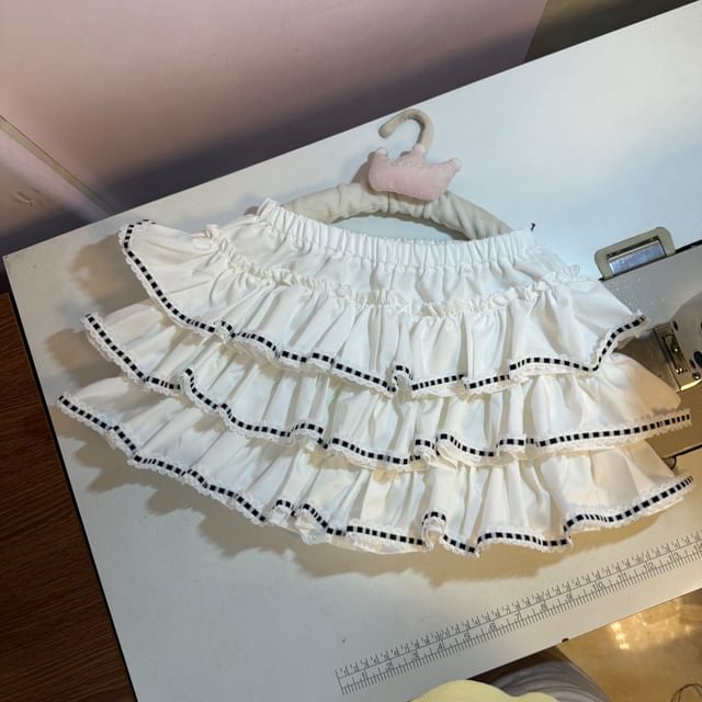 Miu B-High Rise Plain Mini Tiered Skirt