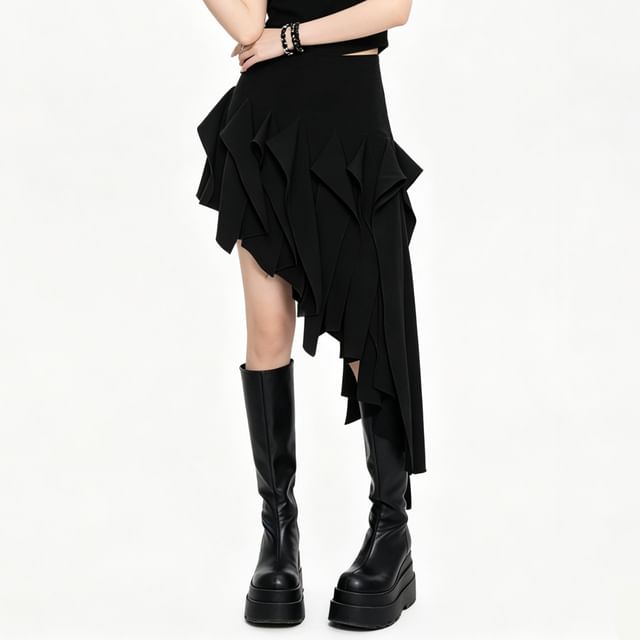 Miu B-High Waist Asymmetrical Plain Skirt