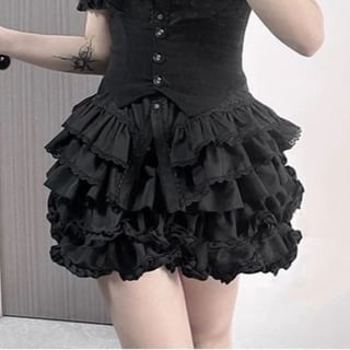 Miu B-High Waist Plain Mini Tiered Skirt