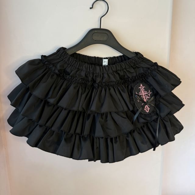 Miu B-High Waist Plain Ruffle Trim Skorts