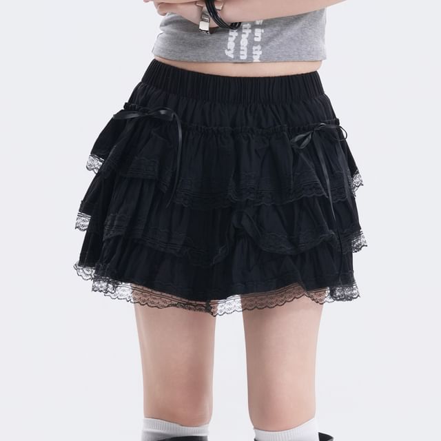 Miu B-High Waist Sheer Overlay Mini Skirt