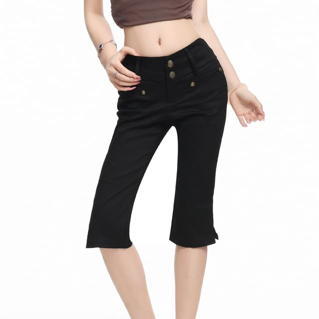 Miu B-Low Waist Double-Button Slim Fit Capri Pants