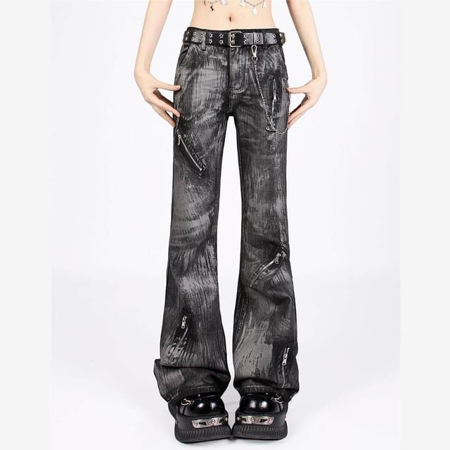 Miu B-Mid Rise Tie Dye Flared Cargo Jeans