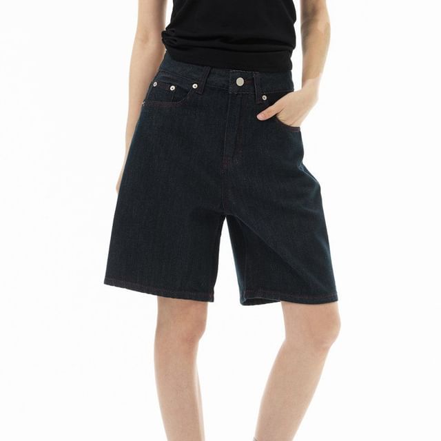 Miu B-Mid Waist Regular Fit Denim Shorts