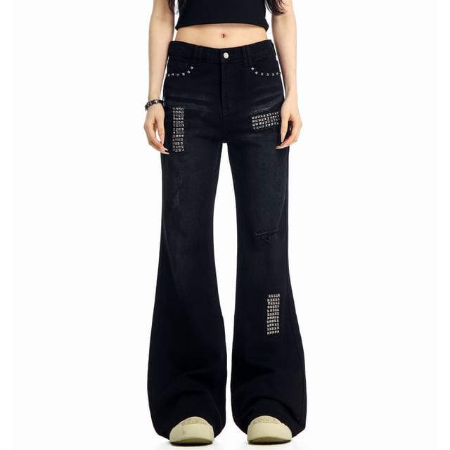Miu B-Mid Waist Studded Bootcut Jeans