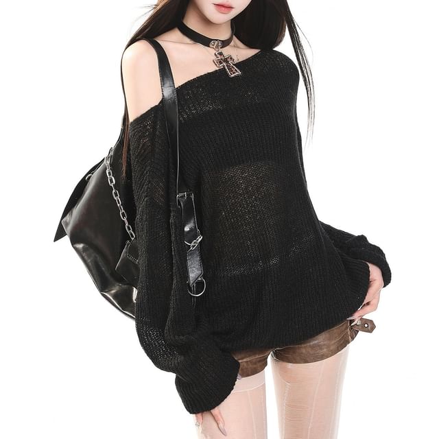 Miu B-Off Shoulder Plain Sweater