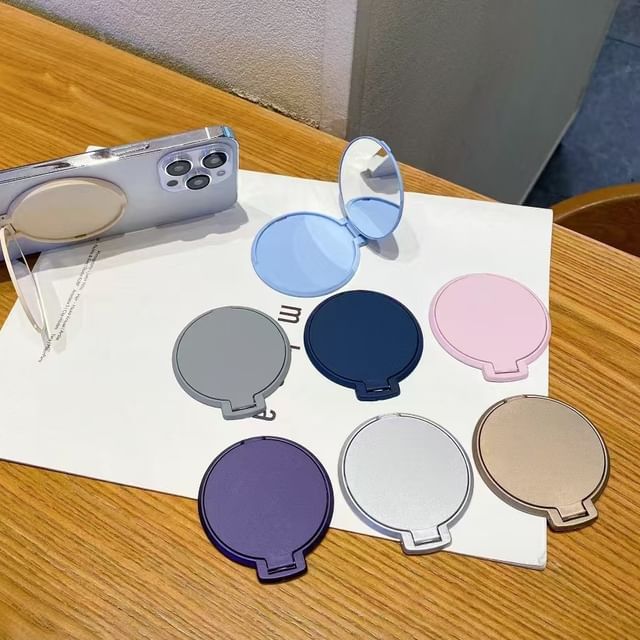 Miumi-Plain Round Adhesive Phone Stand with Mirror