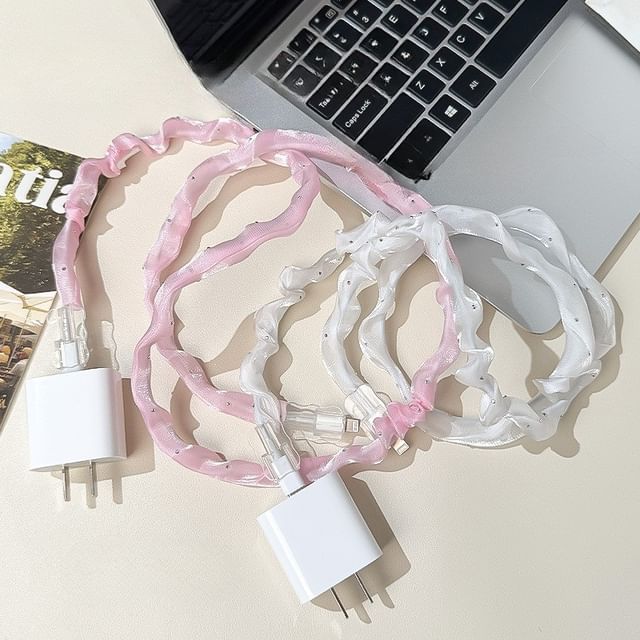 Miumi-Ruffle Mesh Charging Cable Cord Protector Sleeve Various Designs
