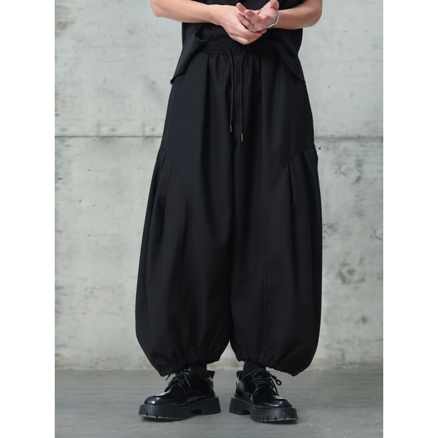 mivistyle-Drawstring Waist Plain Harem Pants