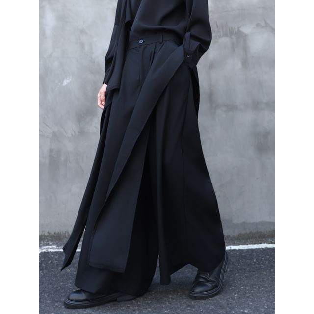 mivistyle-High Waist Asymmetrical Plain Wide Leg Pants