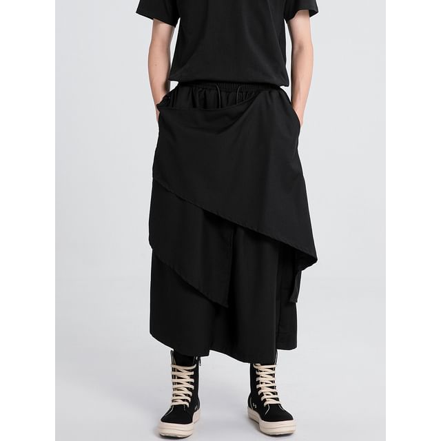 mivistyle-High Waist Asymmetrical Plain Wide Leg Pants