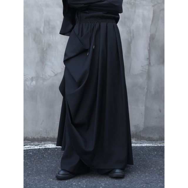 mivistyle-High Waist Layered Plain Wide Leg Pants