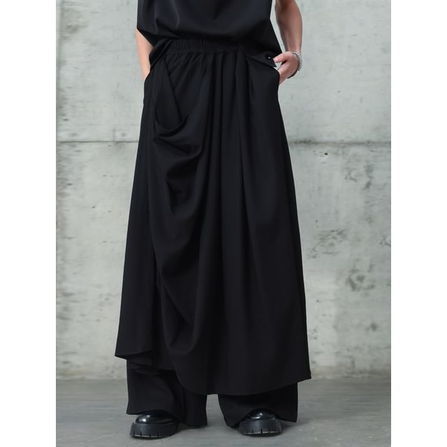 mivistyle-High Waist Overlay Wide Leg Pants