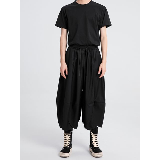 mivistyle-High Waist Plain Crop Harem Pants