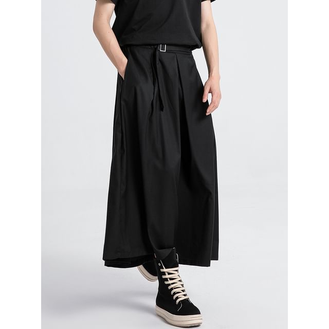 mivistyle-High Waist Plain Crop Wide Leg Pants