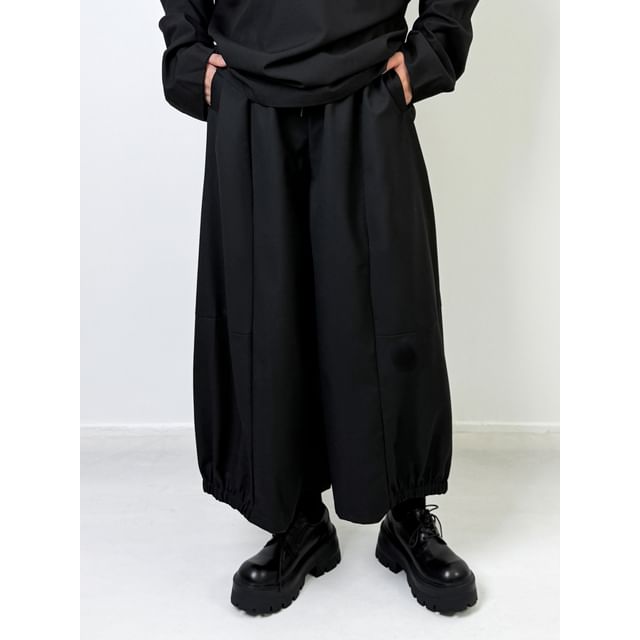 mivistyle-High Waist Plain Crop Wide Leg Pants