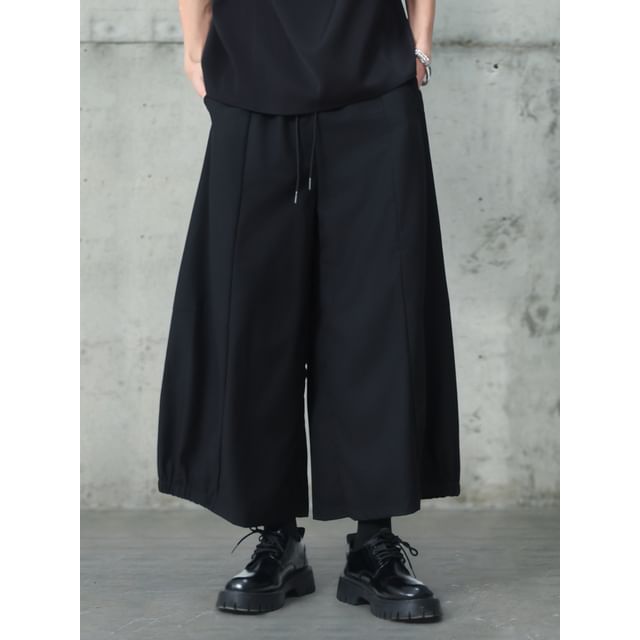mivistyle-High Waist Plain Crop Wide Leg Pants