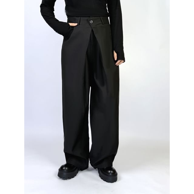 mivistyle-High Waist Plain Straight Leg Pants