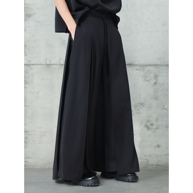mivistyle-High Waist Plain Wide Leg Pants