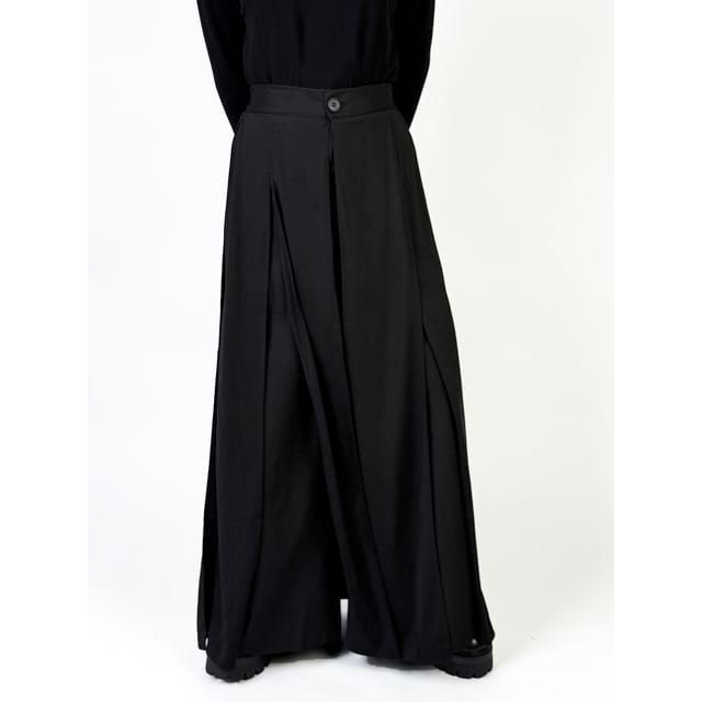 mivistyle-High Waist Plain Wide Leg Pants