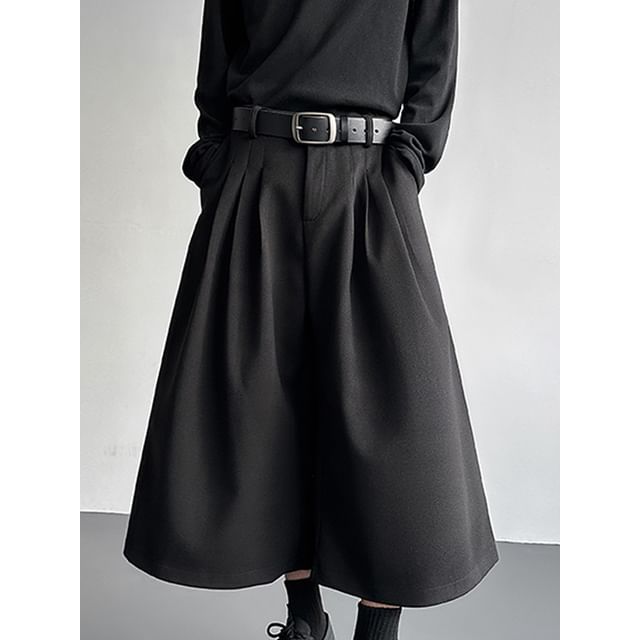 mivistyle-Mid Rise Plain Capri Wide Leg Pants